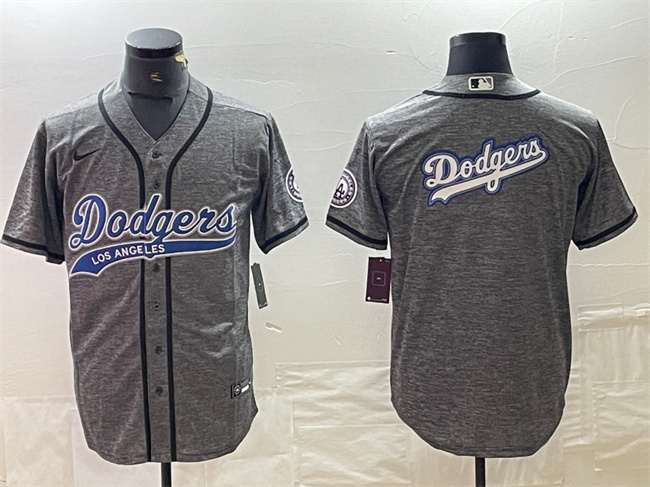 Men's Los Angeles Dodgers Grey Team Big Logo Cool Base With Patch Stitched Baseball Jersey Men's Los Angeles Dodgers Grey Team Big Logo Cool Base With Patch Stitched Baseball Jersey